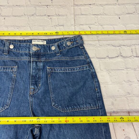 Free People We The Free Palmer Cuffed Wide Leg Jeans Size 29 Blue Denim D054 -17 - Picture 3 of 16